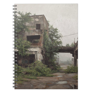 Overgrown Urban Ruins Foggy Morning Notebook