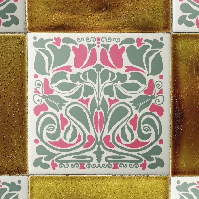 Overgrowth Symmetrical Hand-illustrated Ceramic Tile (Creator Uploaded)