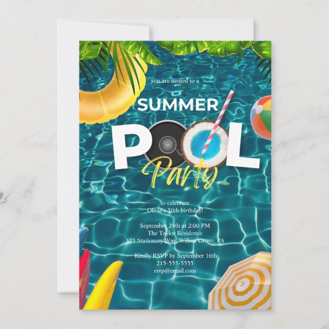 Overhead Pool Party Birthday Invitation  (Front)
