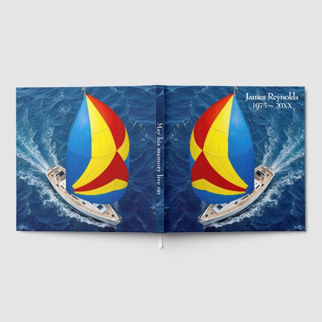 Overhead View Of a Sailboat for Memorial Service Guest Book (Full)