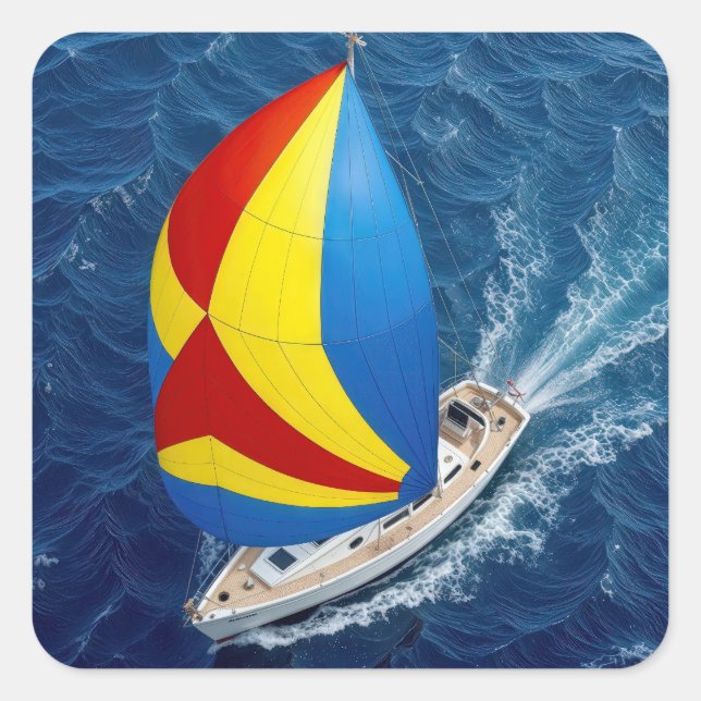 Overhead View Of a Sailing Yacht With Spinnaker Square Sticker (Front)