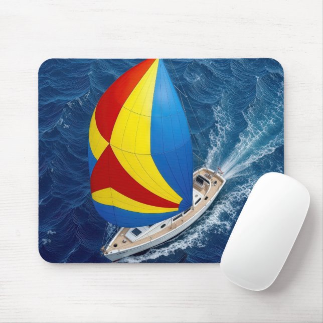 Overhead View Of a Spinnaker On a Sailboat Mouse Pad (With Mouse)