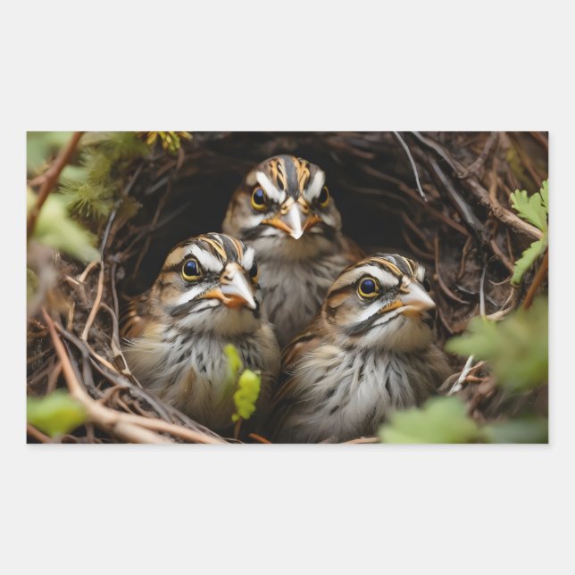Overhead view white throated chicks in nest rectangular sticker (Front)