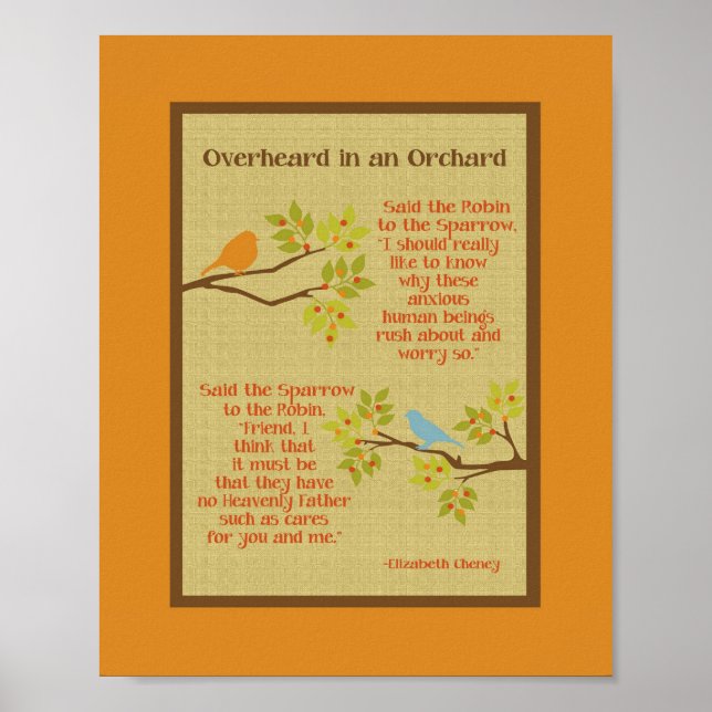 "Overheard in an Orchard" (Robin & Sparrow) Poster (Front)
