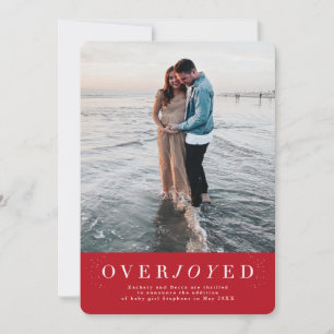 Overjoyed red holiday pregnancy announcement
