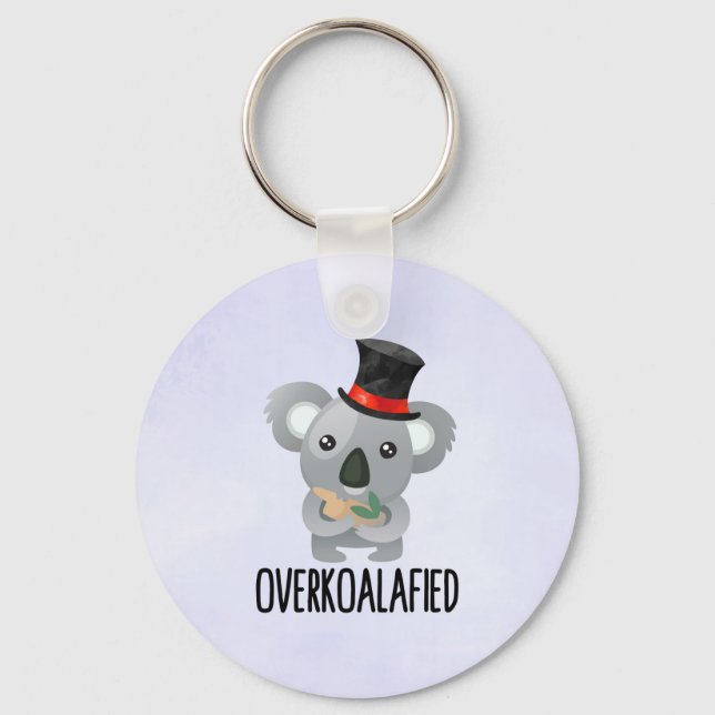 Overkoalafied Pun Cute Koala in Top Hat Key Ring (Front)