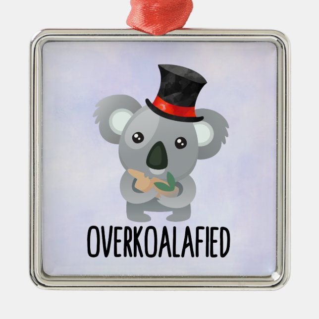 Overkoalafied Pun Cute Koala in Top Hat Metal Ornament (Front)
