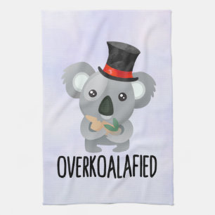 Overkoalafied Pun Cute Koala in Top Hat Tea Towel