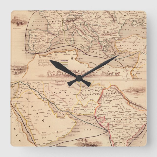 Overland Route to India Square Wall Clock (Front)