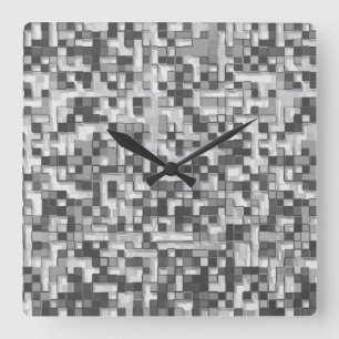 Overlap of small squares in tones of grey to clear square wall clock