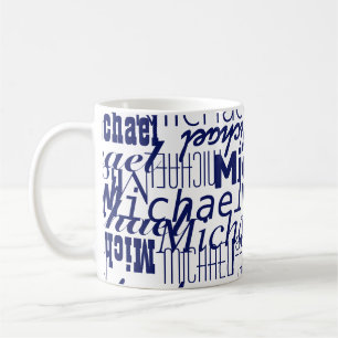 Overlapped dark-blue Names stamped all-over Coffee Mug