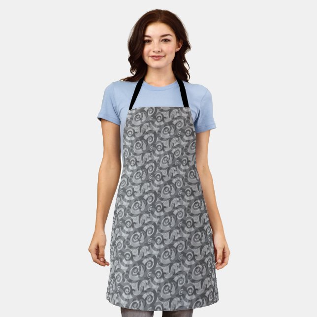 Overlapping Abstract Spirals Pattern Apron (Worn)