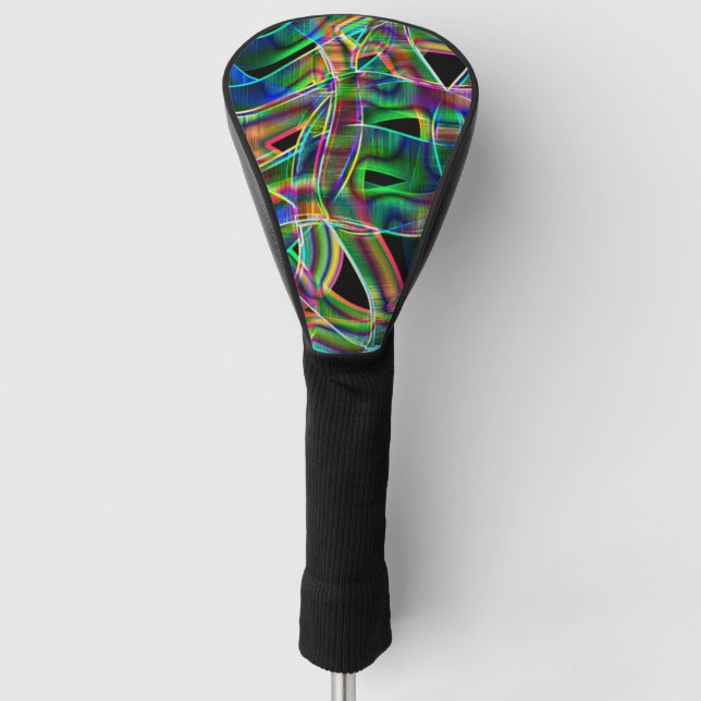 Overlapping band-like curves, neon colourful relie golf head cover (Front)