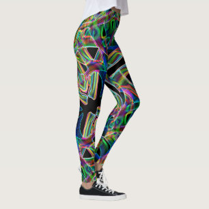 Overlapping band-like curves, neon colourful relie leggings