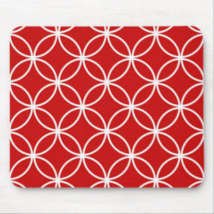 Overlapping Circles Geometric Pattern Red White Mouse Pad