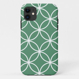 Overlapping Circles Pattern Sage Green White iPhone 11 Case