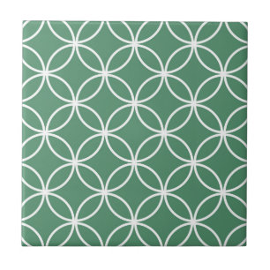 Overlapping Circles Pattern Sage Green White Ceramic Tile