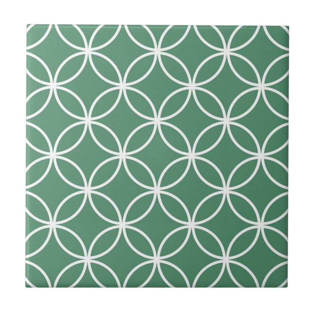 Overlapping Circles Pattern Sage Green White Ceramic Tile (Front)