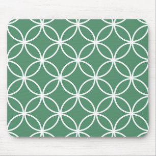 Overlapping Circles Pattern Sage Green White Mouse Pad