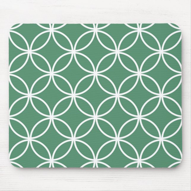 Overlapping Circles Pattern Sage Green White Mouse Pad (Front)