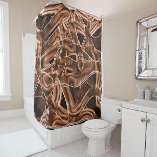 Overlapping curves in ribbon shapes, brown relief shower curtain