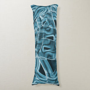 Overlapping curves in tape shape, blue neon relief body cushion