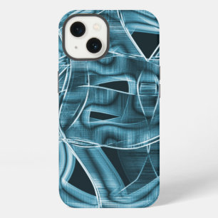 Overlapping curves like ribbon, blue neon relief iPhone 13 case
