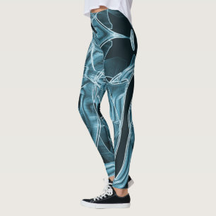 Overlapping curves like ribbon, blue neon relief leggings