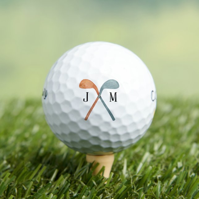 Overlapping Golf Clubs Customisable Initials Favou Balls (Insitu Tee)
