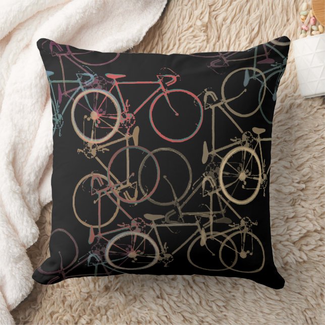 Overlapping Graphic Bicycles Cool Black Cushion (Blanket)