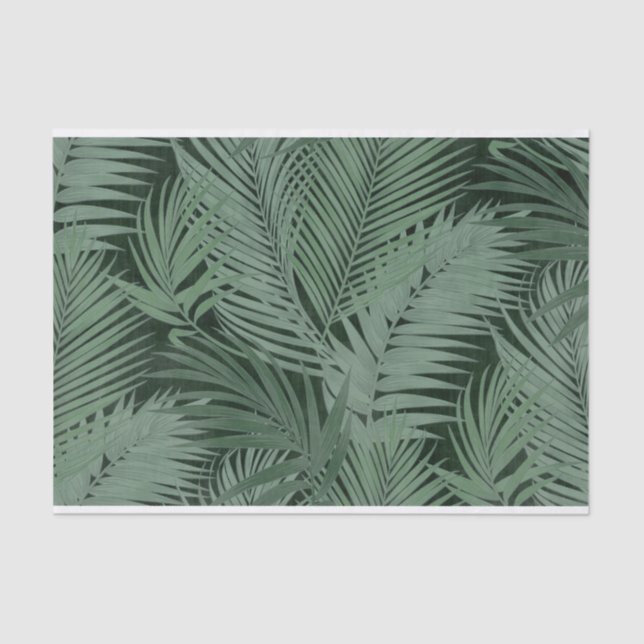 Overlapping Green Fern Leaves on Dark Background Tissue Paper (Front)