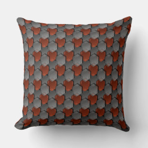 Overlapping grey and red hexagons cushion