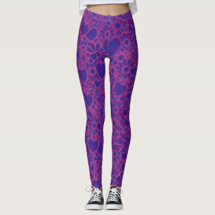 Overlapping Hearts Pattern, Pink on Blue D PurpeBG Leggings