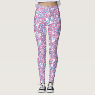 Overlapping Hearts Pattern, Pink on Blue No BG Leggings