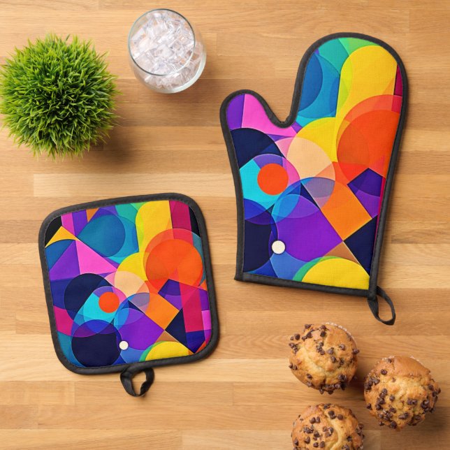 Overlapping Hues: Abstract Fusion Oven Mitt & Pot Holder Set (Top Down)