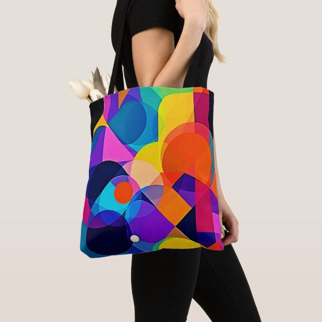 Overlapping Hues: Abstract Fusion Tote Bag (Close Up)