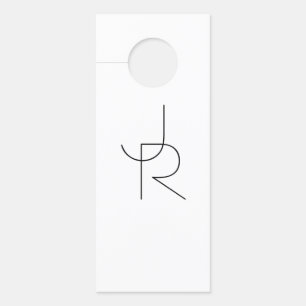 Overlapping Initials   Black On White Door Hanger