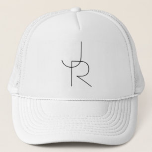 Overlapping Initials   Black On White Trucker Hat