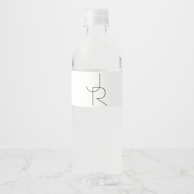 Overlapping Initials | Black On White Water Bottle Label (Front)