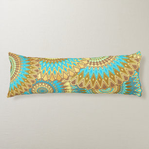 Overlapping Mandala Blue Brown Gold Body Cushion