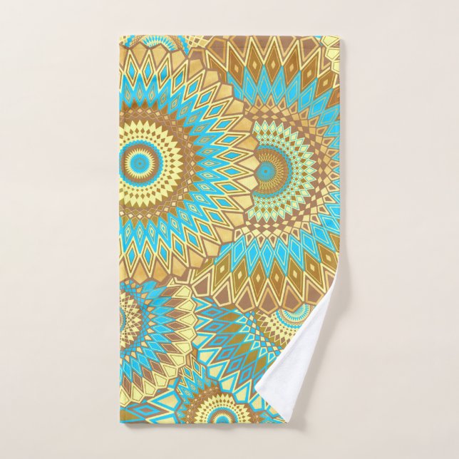Overlapping Mandala Blue Brown Gold Hand Towel (Hand Towel)