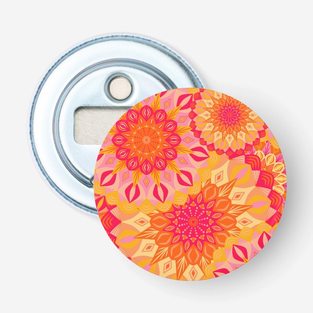 Overlapping Mandala Orange Pink Yellow Bottle Opener (Front)