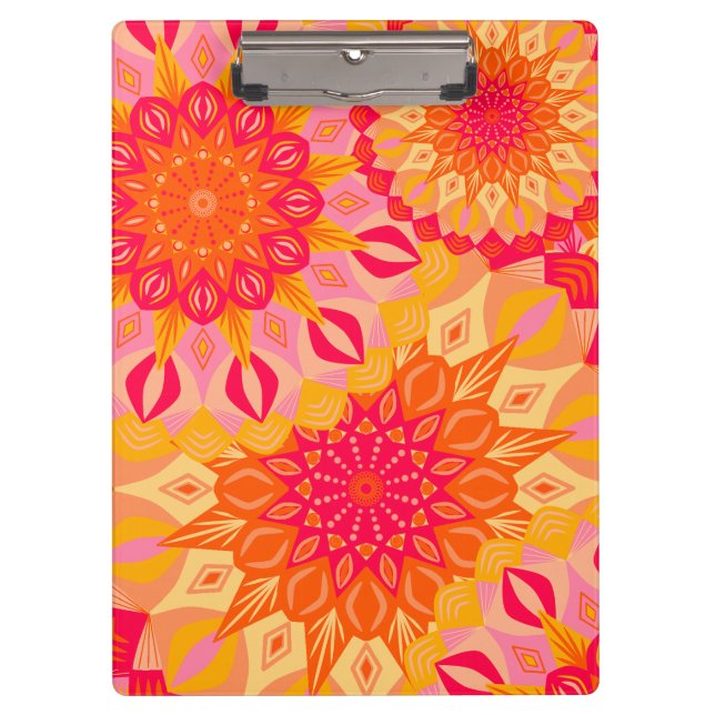 Overlapping Mandala Orange Pink Yellow Clipboard (Front)