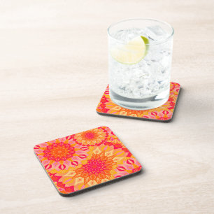 Overlapping Mandala Orange Pink Yellow Coaster