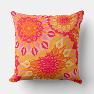 Overlapping Mandala Orange Pink Yellow Cushion