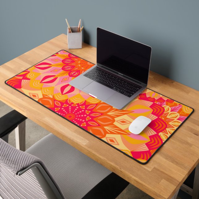Overlapping Mandala Orange Pink Yellow Desk Mat (Office 2)