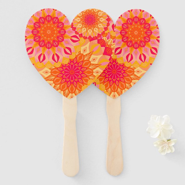 Overlapping Mandala Orange Pink Yellow Hand Fan (Front and Back)