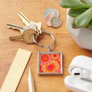 Overlapping Mandala Orange Pink Yellow Key Ring