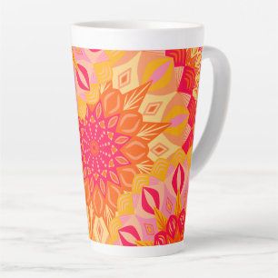 Overlapping Mandala Orange Pink Yellow Latte Mug