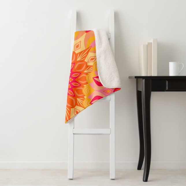 Overlapping Mandala Orange Pink Yellow Sherpa Blanket (In Situ)